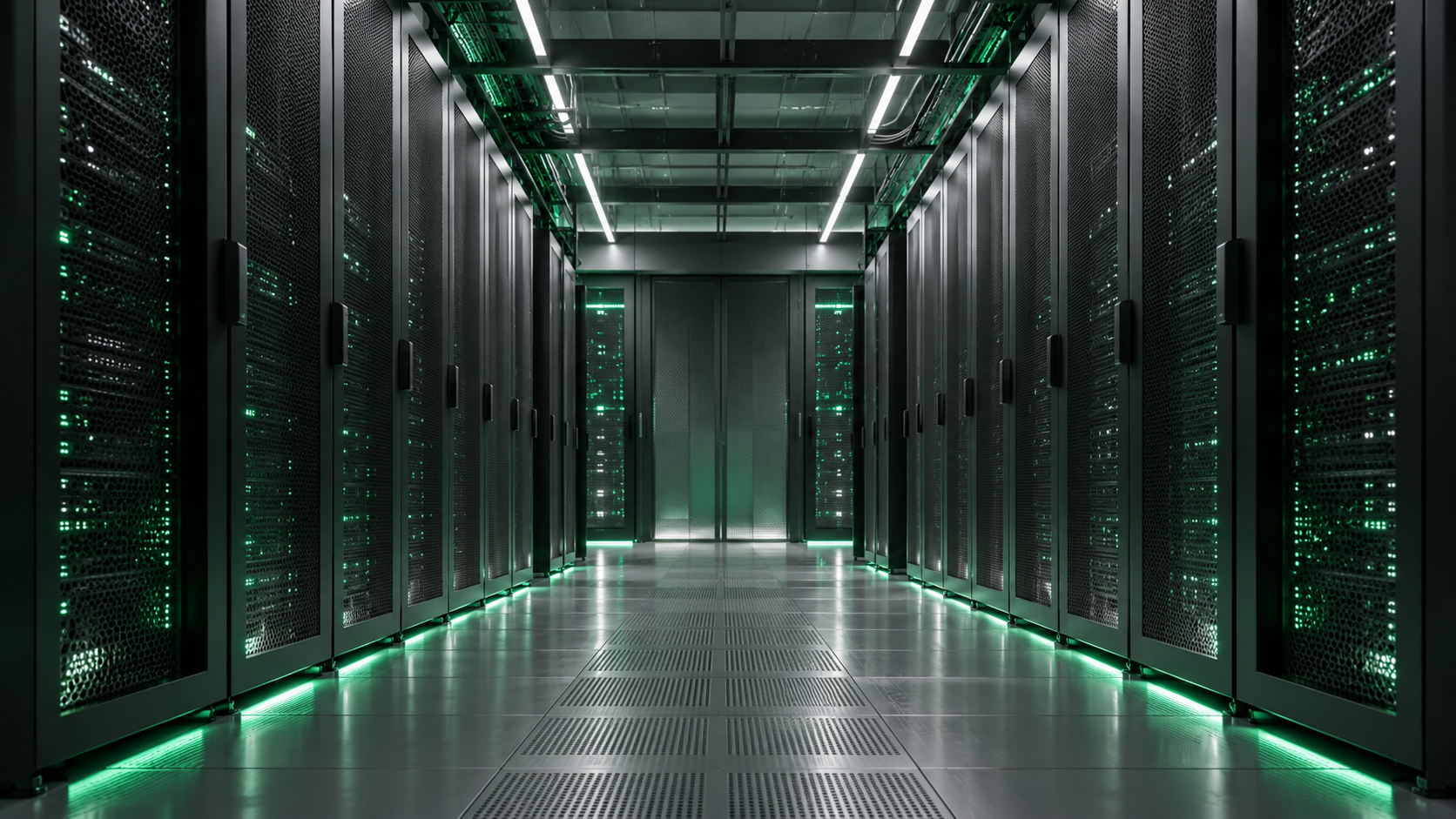 Modern technology infrastructure with emerald lighting
